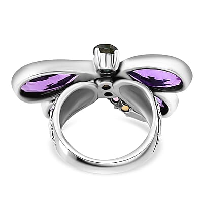 Bali Legacy African Amethyst and Multi-Tourmaline 9.25 ctw Dragonfly Ring in Sterling Silver (Size 10.0)