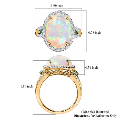 Luxoro AAA Ethiopian Welo Opal, Boyaca Colombian Emerald and G-H I2 Diamond 6.50 ctw Ring in 14K Yellow Gold (Size 11.0) 5.90 Grams