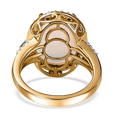 Luxoro AAA Ethiopian Welo Opal, Boyaca Colombian Emerald and G-H I2 Diamond 6.50 ctw Ring in 14K Yellow Gold (Size 12.0) 5.90 Grams