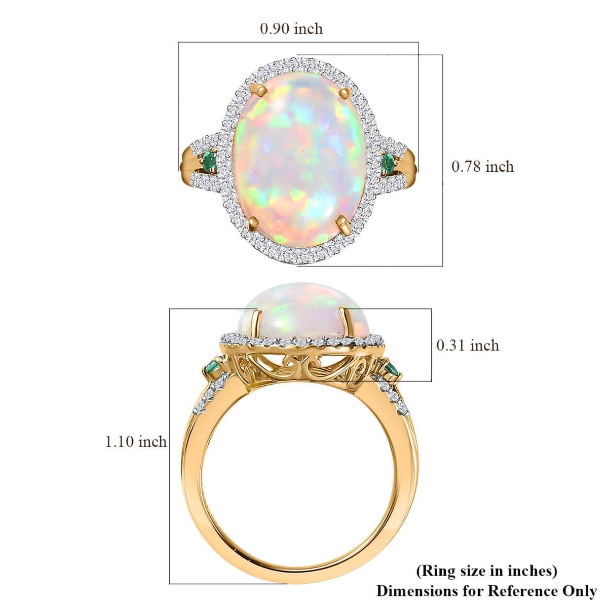 Luxoro AAA Ethiopian Welo Opal, Boyaca Colombian Emerald and G-H I2 Diamond 6.50 ctw Ring in 14K Yellow Gold (Size 7.0) 5.90 Grams image number 6