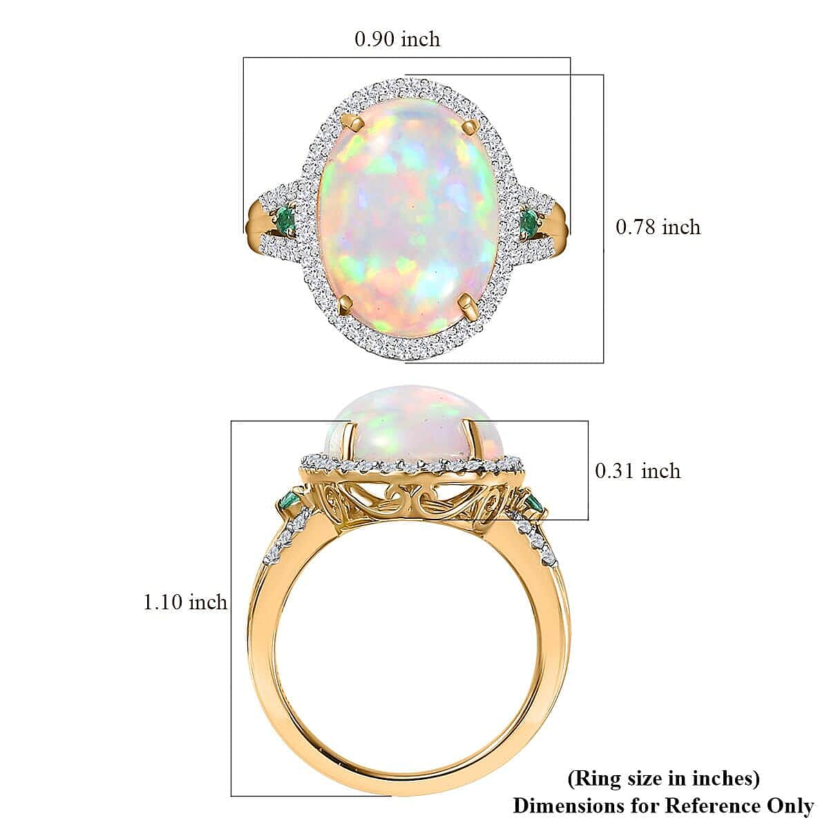 Luxoro AAA Ethiopian Welo Opal, Boyaca Colombian Emerald and G-H I2 Diamond 6.50 ctw Ring in 14K Yellow Gold (Size 8.0) 5.90 Grams image number 6
