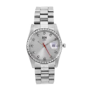 EON 1962 White Moissanite Swiss Movement Men's Watch in Stainless Steel (36.5mm) 0.60 ctw