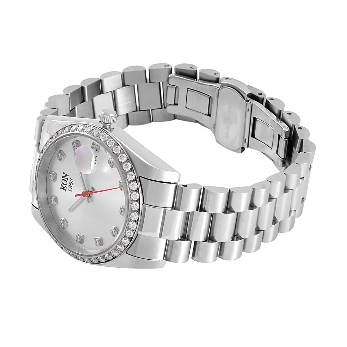 EON 1962 White Moissanite Swiss Movement Watch in Stainless Steel (36.5mm) 0.60 ctw image number 5