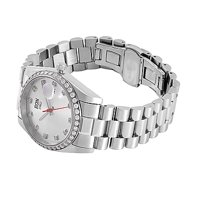EON 1962 White Moissanite Swiss Movement Men's Watch in Stainless Steel (36.5mm) 0.60 ctw