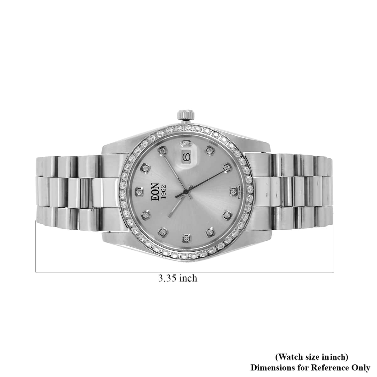 EON 1962 White Moissanite Swiss Movement Watch in Stainless Steel (36.5mm) 0.60 ctw image number 7