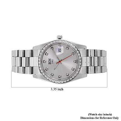 EON 1962 White Moissanite Swiss Movement Men's Watch in Stainless Steel (36.5mm) 0.60 ctw