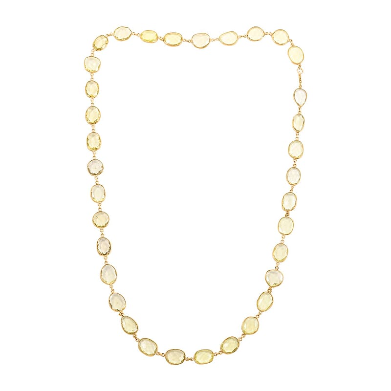 Lemon Quartz Beaded Necklace 32 Inches in Vermeil Yellow Gold Over Sterling Silver 100.00 ctw
