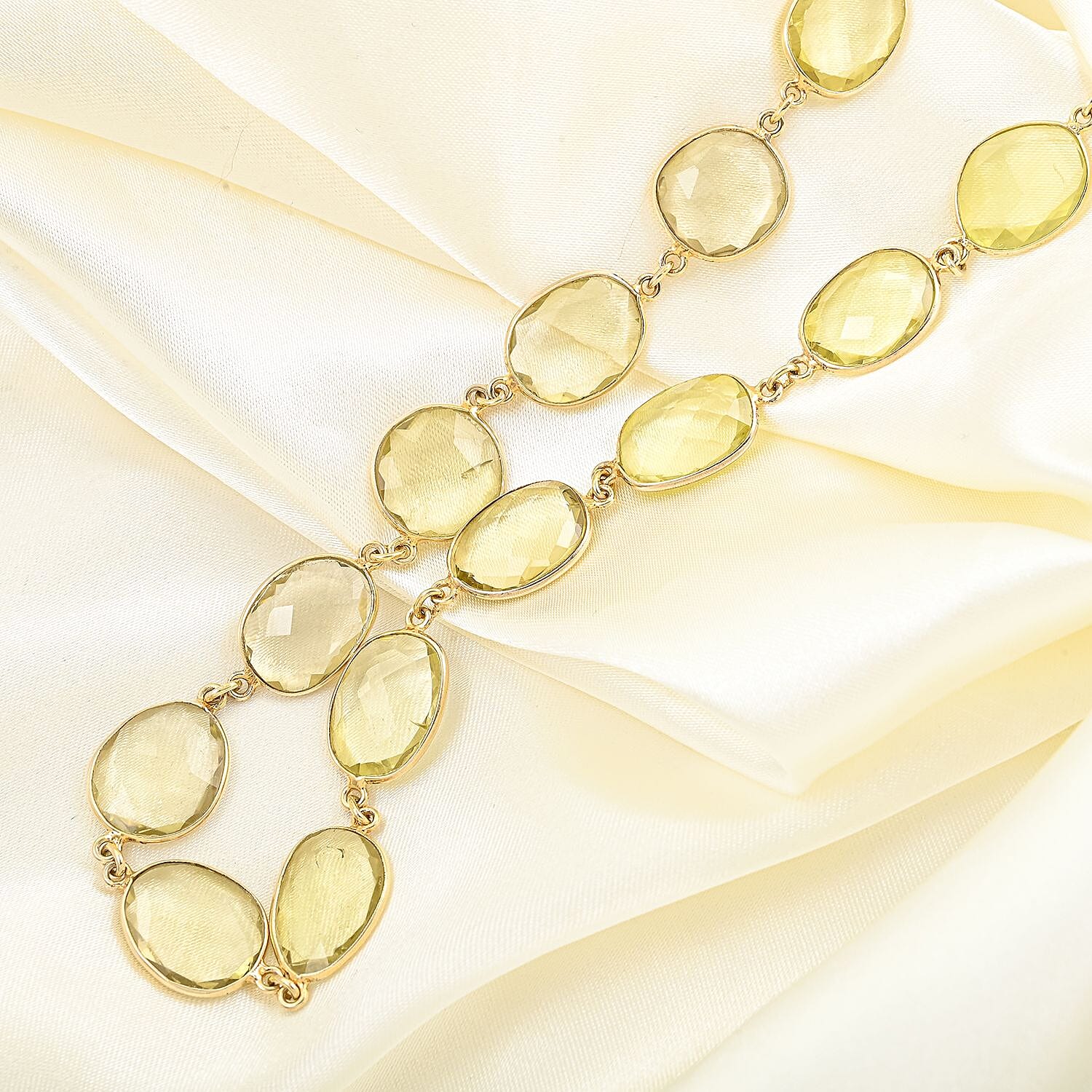 Lemon Quartz Beaded Necklace 32 Inches in Vermeil Yellow Gold Over Sterling Silver 100.00 ctw