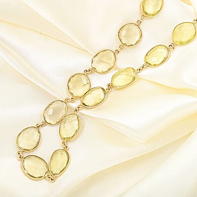 Lemon Quartz Beaded Necklace 32 Inches in Vermeil Yellow Gold Over Sterling Silver 100.00 ctw