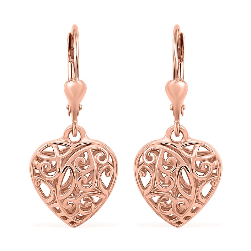14K Rose Gold Over Sterling Silver Lever Back Earrings 3.70 Grams