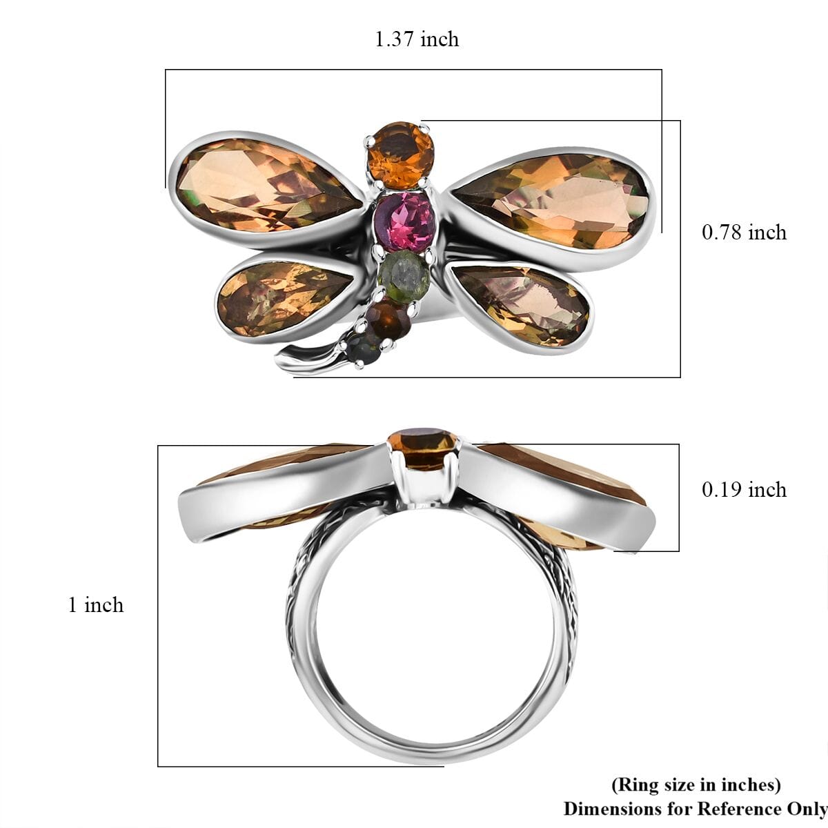 Bali Legacy Brazilian Citrine and Multi-Tourmaline 9.50 ctw Dragonfly Ring in Sterling Silver (Size 10.0) image number 5