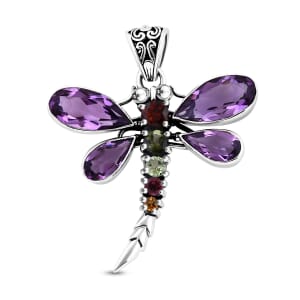 Bali Legacy African Amethyst and Multi-Tourmaline 9.00 ctw Dragonfly Pendant without Chain in Sterling Silver