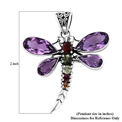 Bali Legacy African Amethyst and Multi-Tourmaline 9.00 ctw Dragonfly Pendant without Chain in Sterling Silver