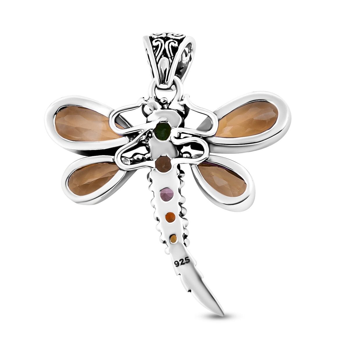 Bali Legacy Brazilian Citrine and Multi-Tourmaline 9.35 ctw Dragonfly Pendant without Chain in Sterling Silver image number 4