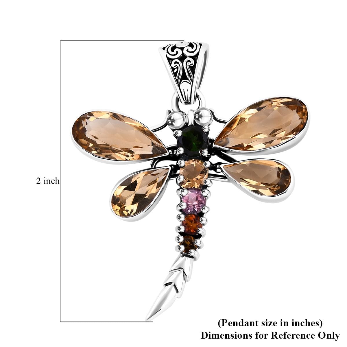 Bali Legacy Brazilian Citrine and Multi-Tourmaline 9.35 ctw Dragonfly Pendant without Chain in Sterling Silver image number 5