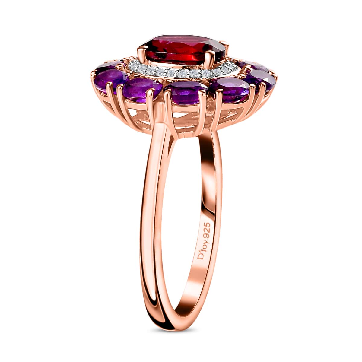 Orissa Rhodolite Garnet and Multi Gemstone Double Halo Ring in Vermeil Rose Gold Over Sterling Silver (Size 10.0) 3.50 ctw (Del. in 10-12 Days) image number 3