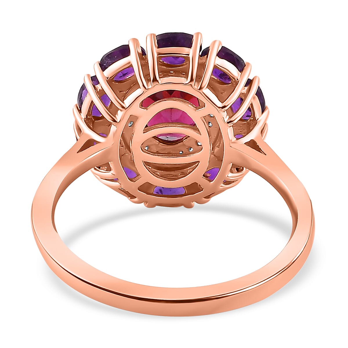 Orissa Rhodolite Garnet and Multi Gemstone Double Halo Ring in Vermeil Rose Gold Over Sterling Silver (Size 10.0) 3.50 ctw