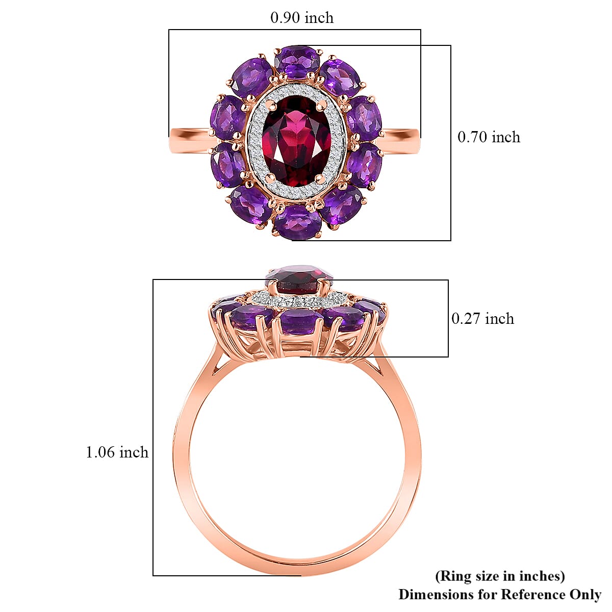 Orissa Rhodolite Garnet and Multi Gemstone Double Halo Ring in Vermeil Rose Gold Over Sterling Silver (Size 10.0) 3.50 ctw