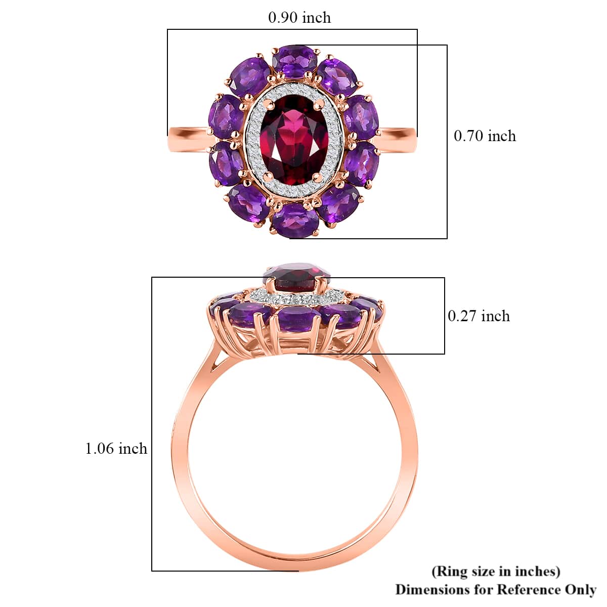 Orissa Rhodolite Garnet and Multi Gemstone Double Halo Ring in Vermeil Rose Gold Over Sterling Silver (Size 10.0) 3.50 ctw (Del. in 10-12 Days) image number 5