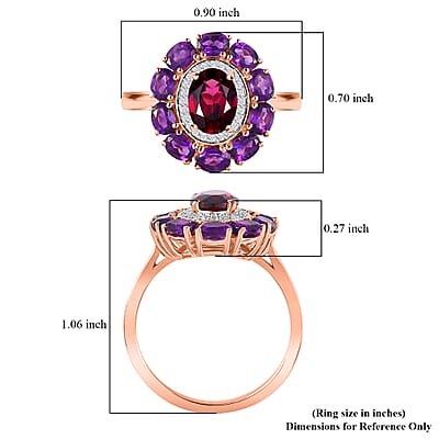 Orissa Rhodolite Garnet and Multi Gemstone Double Halo Ring in Vermeil Rose Gold Over Sterling Silver (Size 10.0) 3.50 ctw