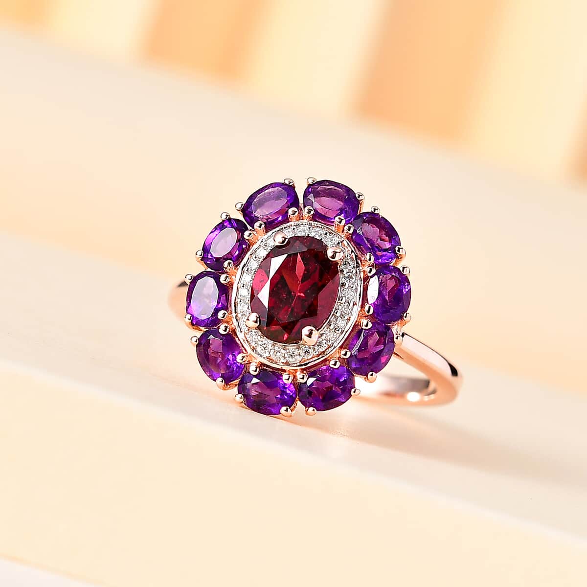 Orissa Rhodolite Garnet and Multi Gemstone Double Halo Ring in Vermeil Rose Gold Over Sterling Silver (Size 5.0) 3.50 ctw image number 1