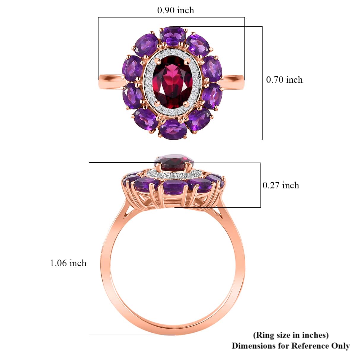 Orissa Rhodolite Garnet and Multi Gemstone Double Halo Ring in Vermeil Rose Gold Over Sterling Silver (Size 5.0) 3.50 ctw image number 5