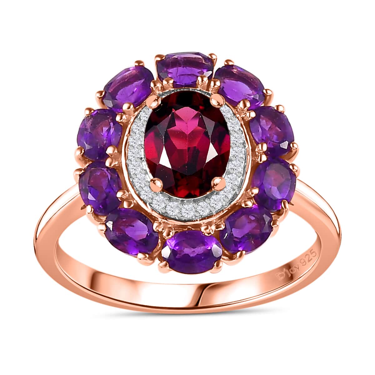 Orissa Rhodolite Garnet and Multi Gemstone Double Halo Ring in Vermeil Rose Gold Over Sterling Silver (Size 8.0) 3.50 ctw image number 0