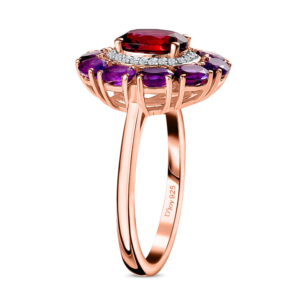 Orissa Rhodolite Garnet and Multi Gemstone Double Halo Ring in Vermeil Rose Gold Over Sterling Silver (Size 9.0) 3.50 ctw image number 3