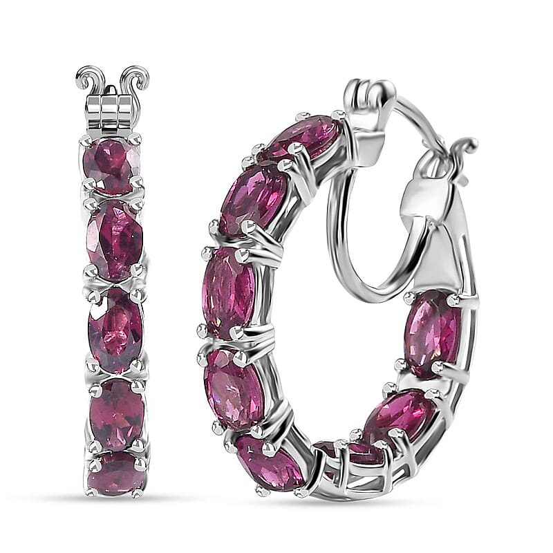 D'Joy Orissa Rhodolite Garnet Inside Out Hoop Earrings in Platinum Over Sterling Silver 9.00 ctw