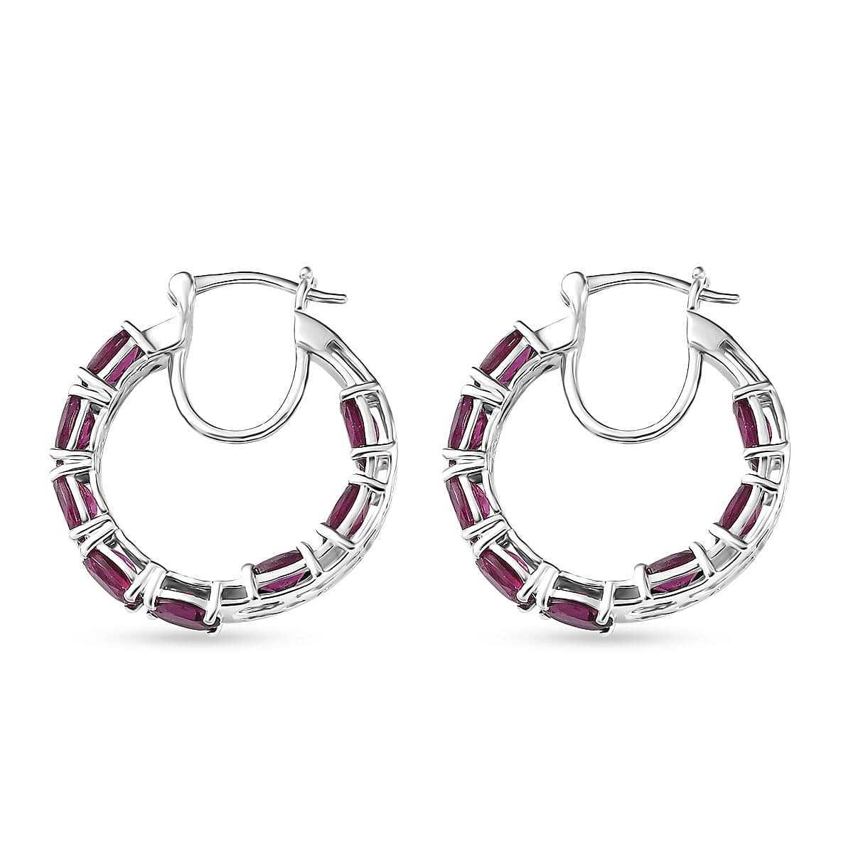 D'Joy Orissa Rhodolite Garnet Inside Out Hoop Earrings in Platinum Over Sterling Silver 9.00 ctw
