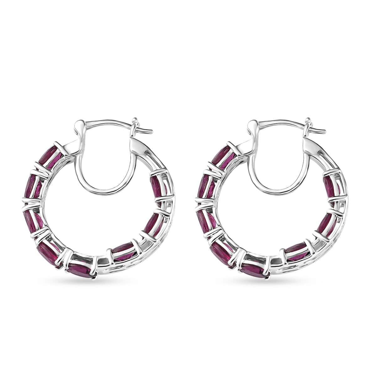 Orissa Rhodolite Garnet Inside Out Hoop Earrings in Platinum Over Sterling Silver 9.00 ctw image number 3