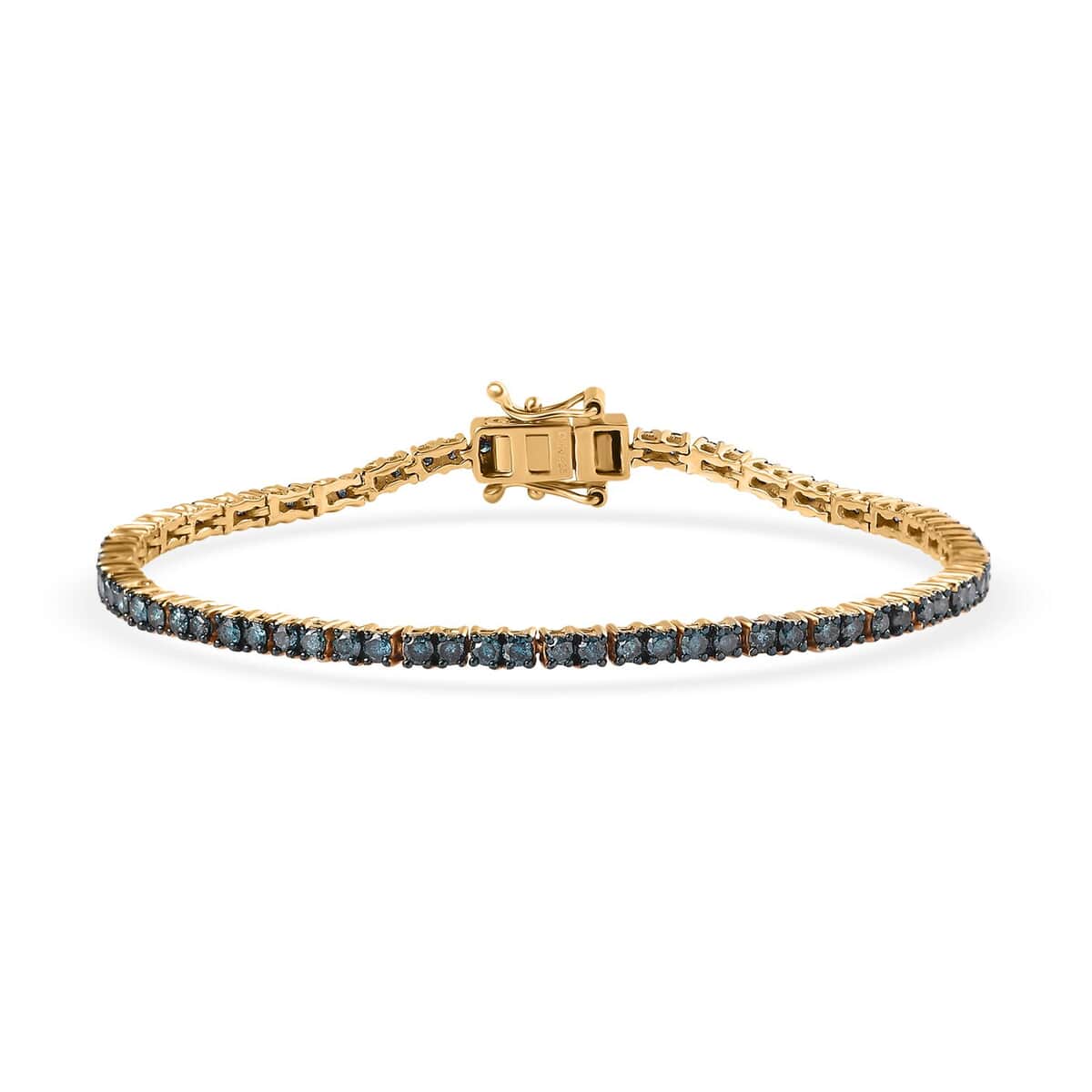 Venice Blue Diamond I2-I3 Tennis Bracelet in Vermeil Yellow Gold Over Sterling Silver (7.25 In) 3.00 ctw image number 0