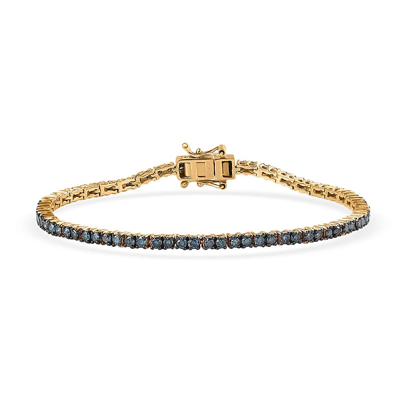 D'Joy Venice Blue Diamond I2-I3 Tennis Bracelet in Vermeil Yellow Gold Over Sterling Silver (7.25 In) 3.00 ctw