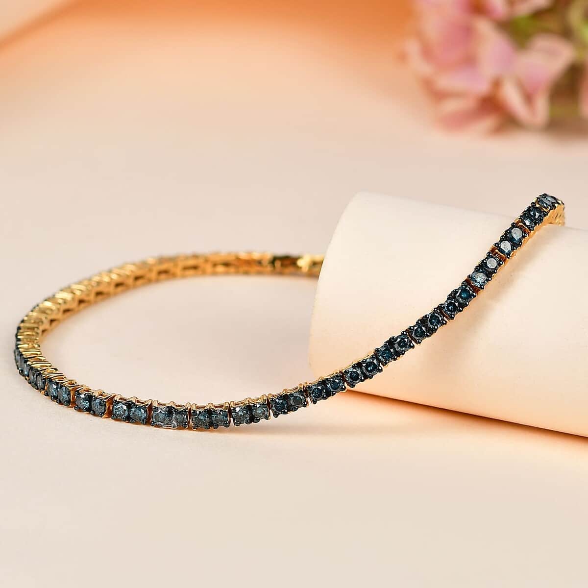 Venice Blue Diamond I2-I3 Tennis Bracelet in Vermeil Yellow Gold Over Sterling Silver (7.25 In) 3.00 ctw image number 1