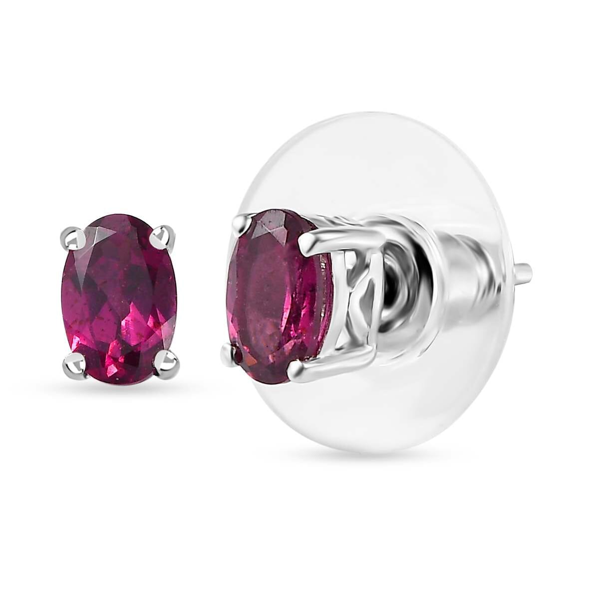 Orissa Rhodolite Garnet Solitaire Stud Earrings in Platinum Over Sterling Silver 1.10 ctw image number 0