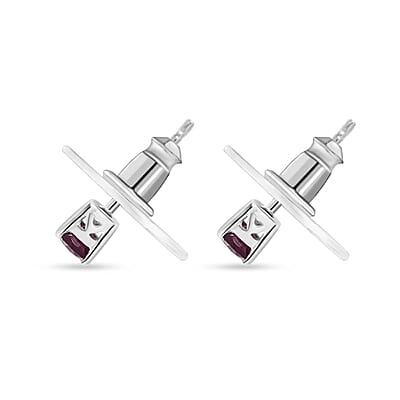 Orissa Rhodolite Garnet Solitaire Stud Earrings in Platinum Over Sterling Silver 1.10 ctw