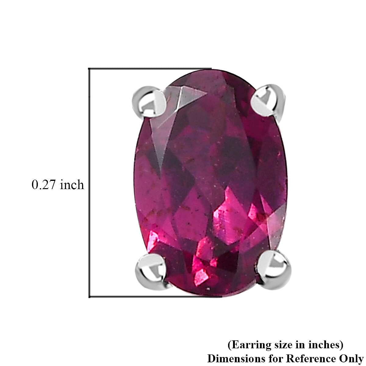 Orissa Rhodolite Garnet Solitaire Stud Earrings in Platinum Over Sterling Silver 1.10 ctw