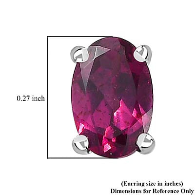 Orissa Rhodolite Garnet Solitaire Stud Earrings in Platinum Over Sterling Silver 1.10 ctw