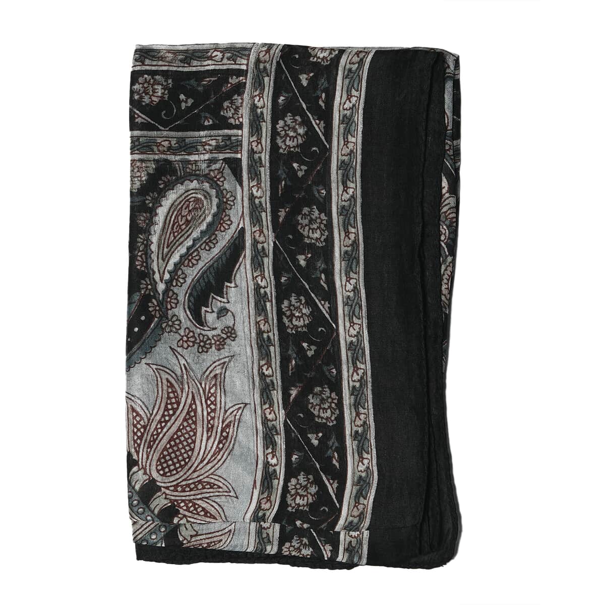 Printed 100% Silk oblong Scarf Color : Black Size :   20 x 65  Inch image number 4