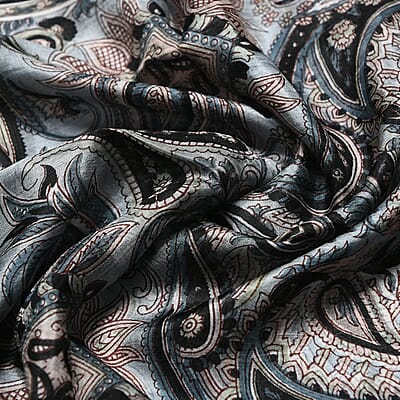 Black Printed 100% Silk Oblong Scarf