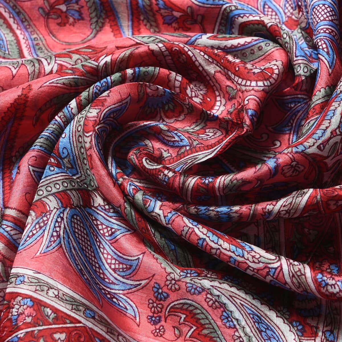 Fuchsia Color Printed 100% Silk Oblong Scarf image number 5