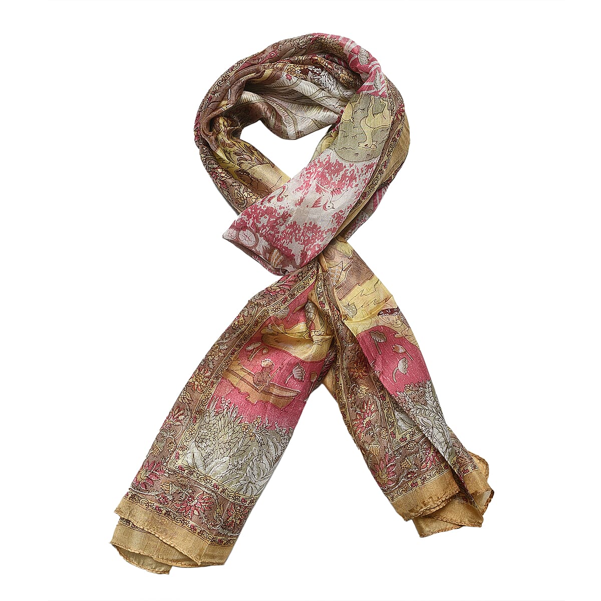 Beige Printed 100% Silk Oblong Scarf image number 3
