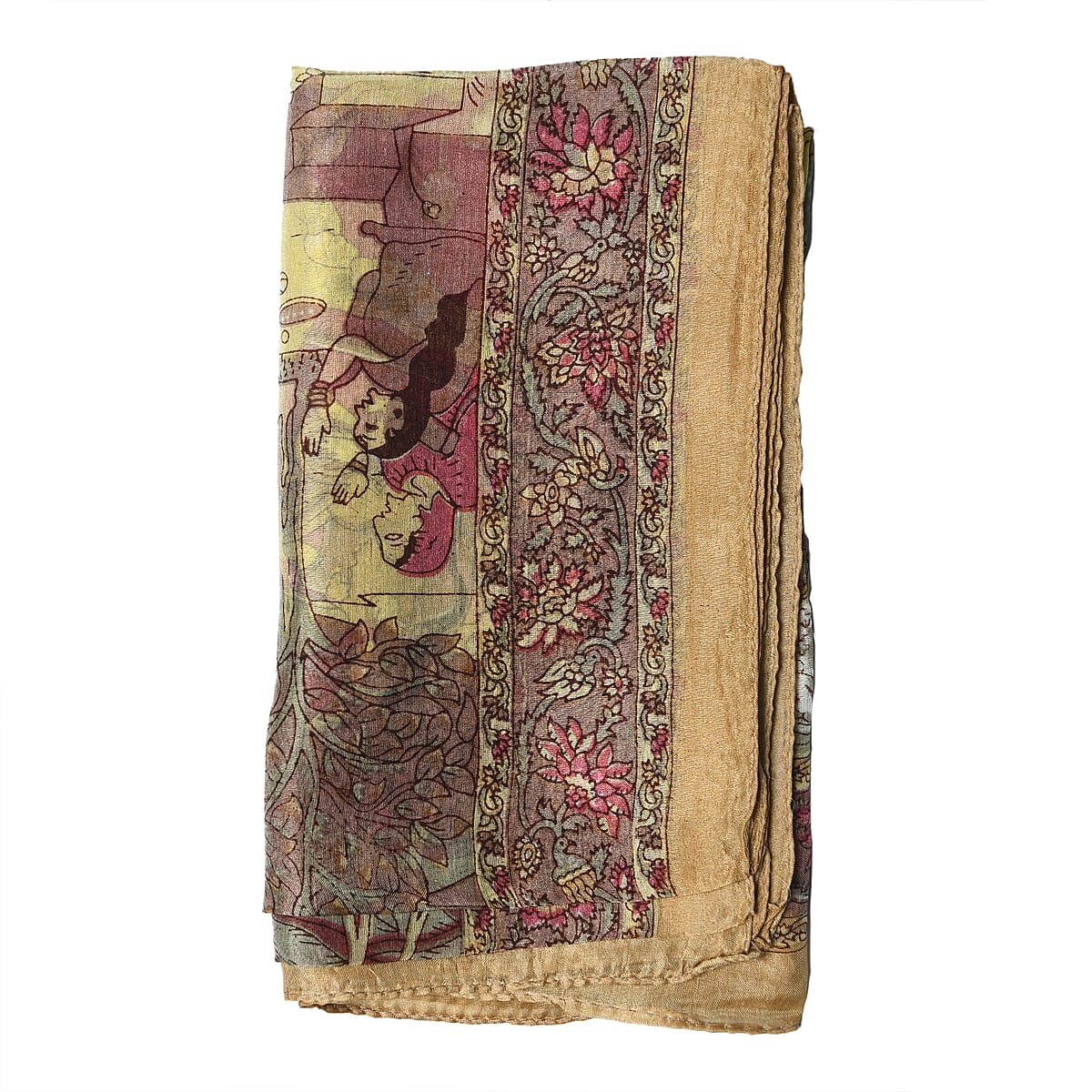 Beige Printed 100% Silk Oblong Scarf image number 4