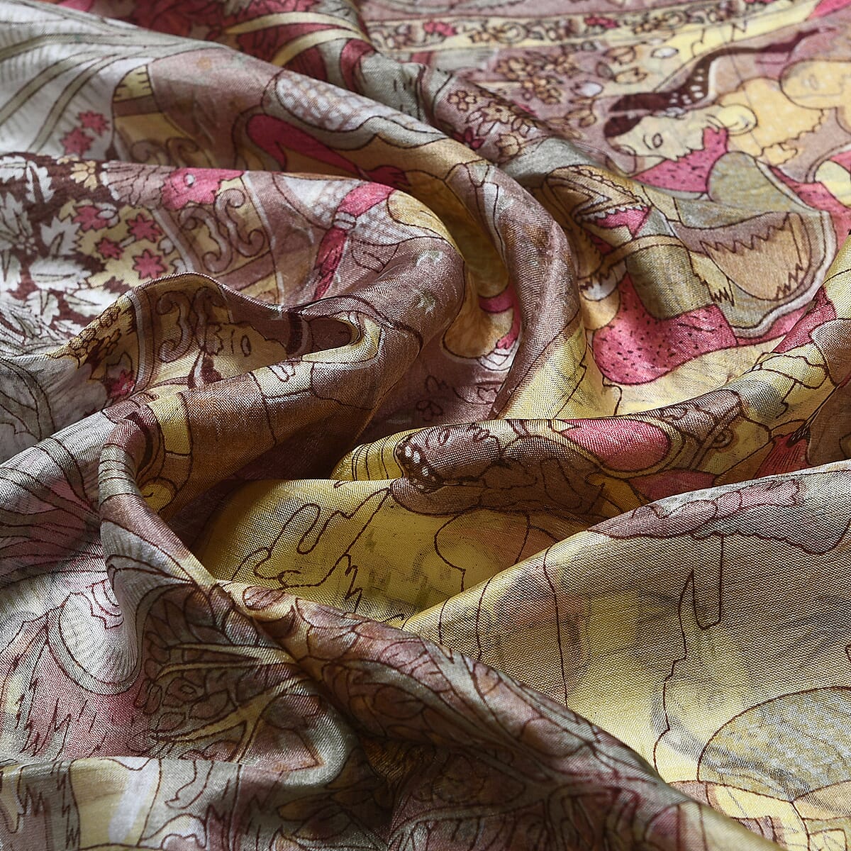 Beige Printed 100% Silk Oblong Scarf image number 5