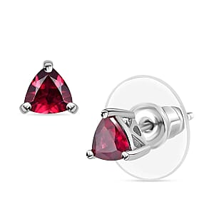 Orissa Rhodolite Garnet Solitaire Stud Earrings in Platinum Over Sterling Silver 1.00 ctw