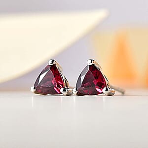Orissa Rhodolite Garnet Solitaire Stud Earrings in Platinum Over Sterling Silver 1.00 ctw