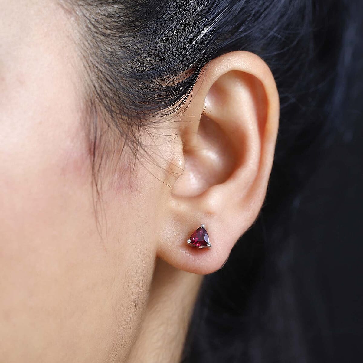 Orissa Rhodolite Garnet Solitaire Stud Earrings in Platinum Over Sterling Silver 1.00 ctw image number 2