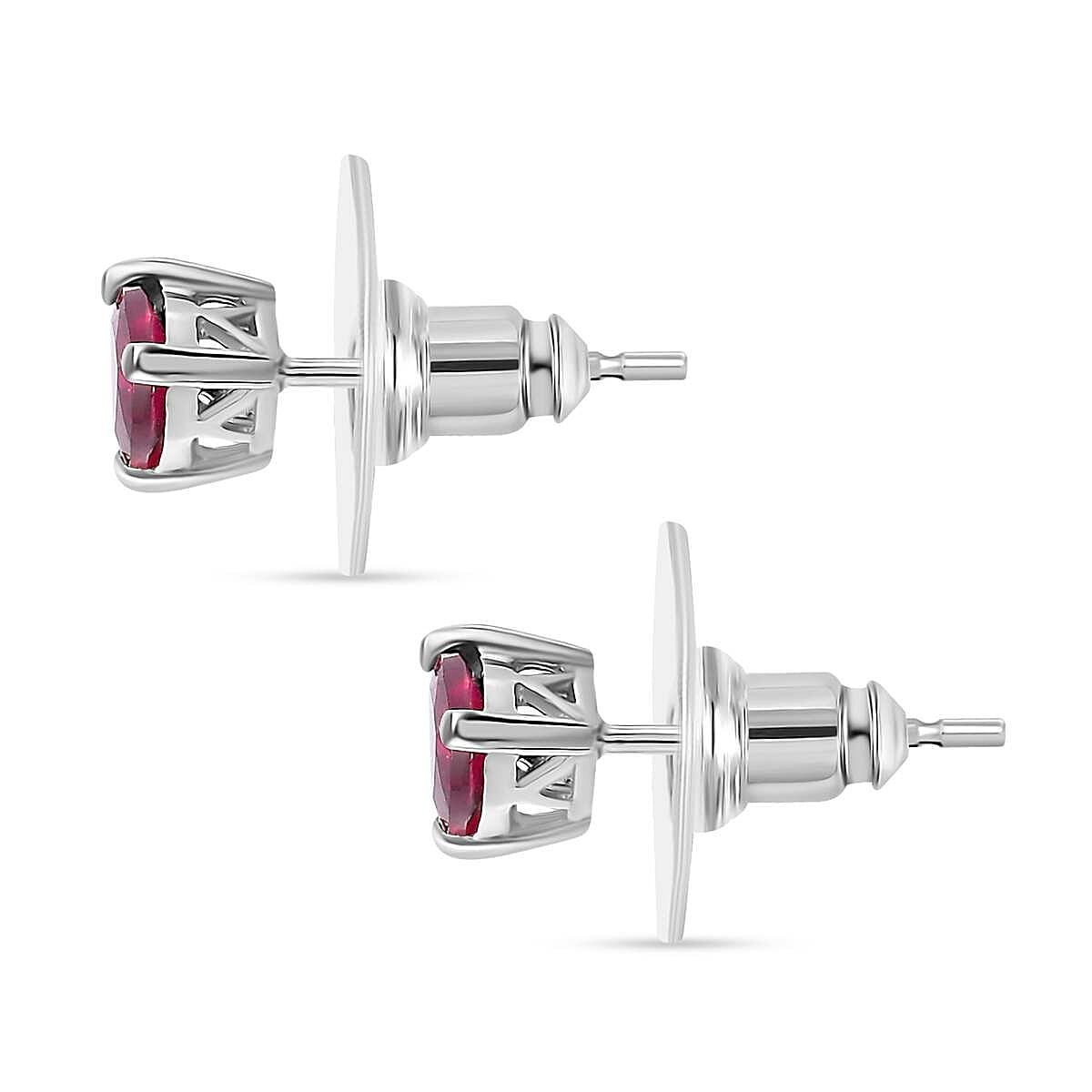 Orissa Rhodolite Garnet Solitaire Stud Earrings in Platinum Over Sterling Silver 1.00 ctw image number 3