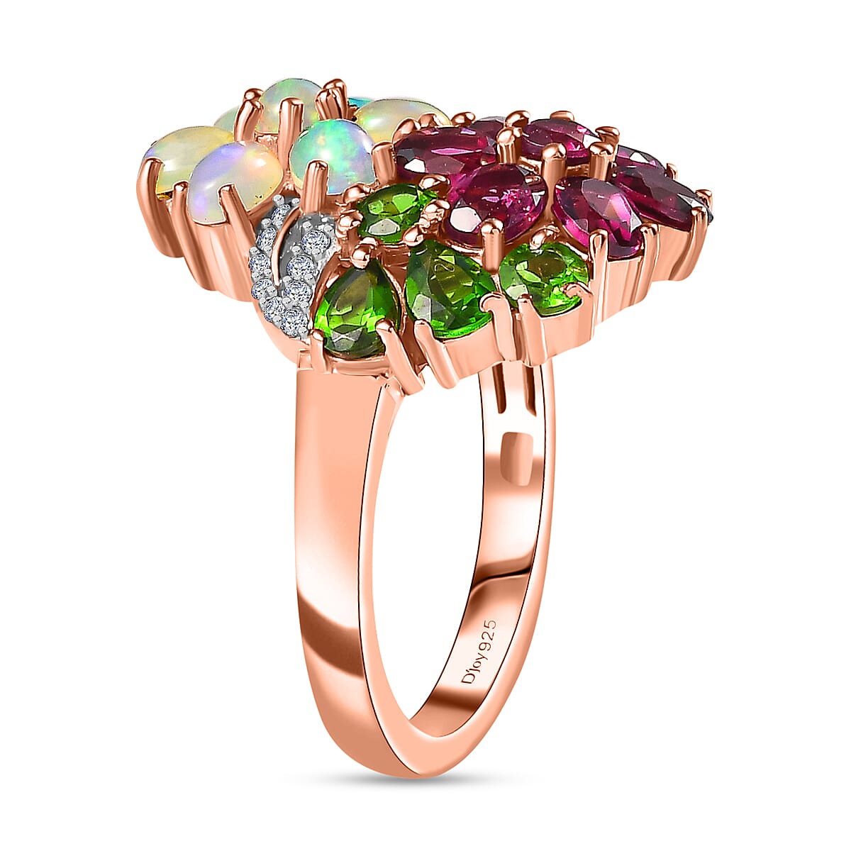 Orissa Rhodolite Garnet and Multi Gemstone Floral Bouquet Ring in Vermeil Rose Gold Over Sterling Silver (Size 10.0) 3.40 ctw