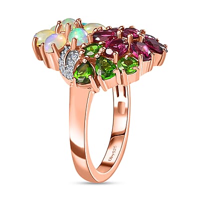Orissa Rhodolite Garnet and Multi Gemstone Floral Bouquet Ring in Vermeil Rose Gold Over Sterling Silver (Size 10.0) 3.40 ctw